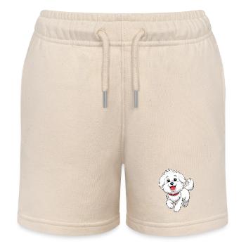 Happy Bichon Frise Prancing Art - Kids Organic Sweat Shorts by Stanley/Stella - soft Ecru - Front
