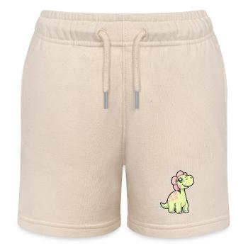 Happy Yellow Dinosaur with Pink Polka Dots - Kids Organic Sweat Shorts by Stanley/Stella - soft Ecru - Front