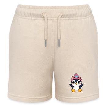 Pingouin charmant avec bonnet rose et pois - Short de jogging enfant bio Stanley/Stella - écru doux - Devant