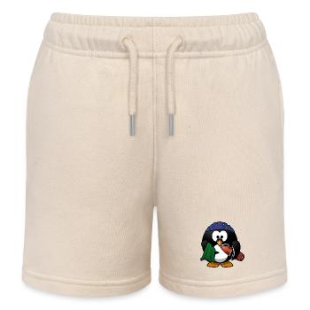 Blumenhut-Pinguin am Strand - Kinder Organic Joggingshorts Mini Bolter von Stanley/Stella - Natur - Vorne