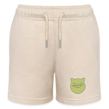 Tête de chat verte - Short de jogging enfant bio Stanley/Stella - écru doux - Devant