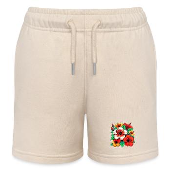 Hibiscus Flowers - Kids Organic Sweat Shorts by Stanley/Stella - soft Ecru - Front
