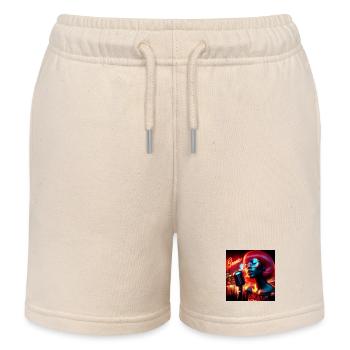 Modern portrait with neon and nighttime atmosphere - Kids Organic Sweat Shorts by Stanley/Stella - soft Ecru - Front