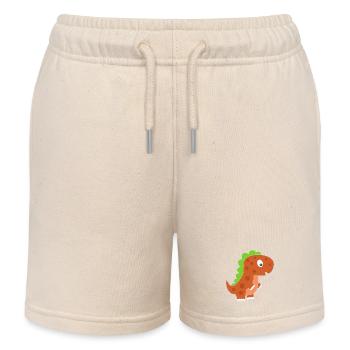 Playful Dinosaur Cartoon - Kids Organic Sweat Shorts by Stanley/Stella - soft Ecru - Front