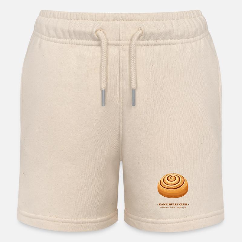 Skate Rolling Cinnamon Bun Design - Kids Organic Sweat Shorts by Stanley/Stella - soft Ecru