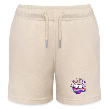 Regenbogenkatze im Becher - Kinder Organic Joggingshorts Mini Bolter von Stanley/Stella - Natur - Vorne