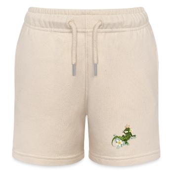 Crowned lizard with flowers and shiny accents - Kids Organic Sweat Shorts by Stanley/Stella - soft Ecru - Front