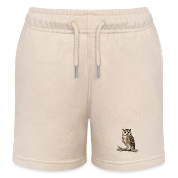 Nocturnal Owl on Branch - Kids Organic Sweat Shorts by Stanley/Stella - soft Ecru - Front