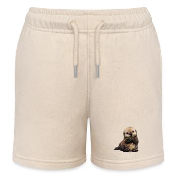 Otter-Kuscheltier auf spielerischem Muster - Kinder Organic Joggingshorts Mini Bolter von Stanley/Stella - Natur - Vorne