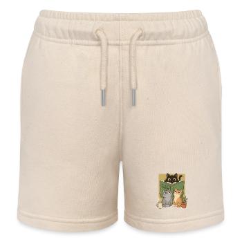 Retro Neugierige Lesekatze Graphic Book Lover Cat - Kinder Organic Joggingshorts Mini Bolter von Stanley/Stella - Natur - Vorne
