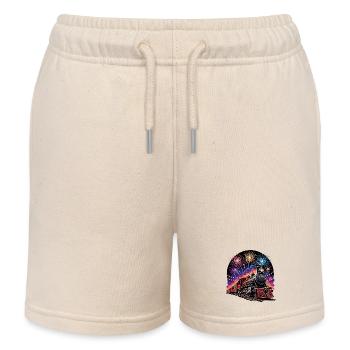 Steam Train Fireworks Night - Kids Organic Sweat Shorts by Stanley/Stella - soft Ecru - Front