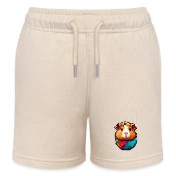 Cute guinea pig with colorful scarf - Kids Organic Sweat Shorts by Stanley/Stella - soft Ecru - Front