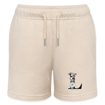 Schwarz-weißer Blumenbuchstabe l - Kinder Organic Joggingshorts Mini Bolter von Stanley/Stella - Natur - Vorne