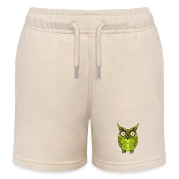 Stylized Green Steampunk Owl - Kids Organic Sweat Shorts by Stanley/Stella - soft Ecru - Front
