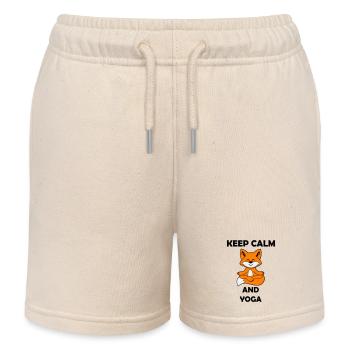 Yoga Fox Keep Calm - Kids Organic Sweat Shorts by Stanley/Stella - soft Ecru - Front