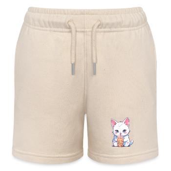 Chat mignon buvant un bubble tea - Short de jogging enfant bio Stanley/Stella - écru doux - Devant