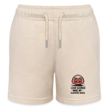 Bear with Headphones - Kids Organic Sweat Shorts by Stanley/Stella - soft Ecru - Front