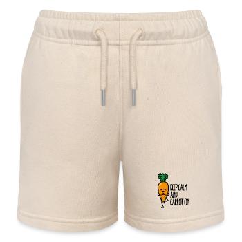 Keep calm and carrot on lustige Yoga Vegan Karotte - Kinder Organic Joggingshorts Mini Bolter von Stanley/Stella - Natur - Vorne