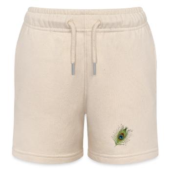 hand-drawn peacock feather - Kids Organic Sweat Shorts by Stanley/Stella - soft Ecru - Front