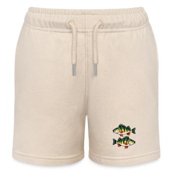 Two Perch – Angler Design for Sport Fishermen - Kids Organic Sweat Shorts by Stanley/Stella - soft Ecru - Front