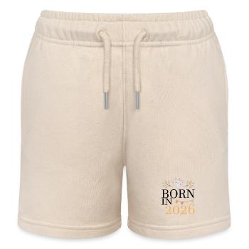 Born in 2026 Baby Bunny Soon Mom Gift - Kids Organic Sweat Shorts by Stanley/Stella - soft Ecru - Front