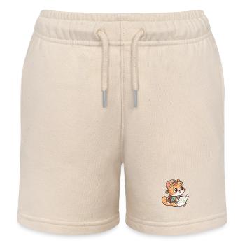 Chat Explorateur et Carte - Short de jogging enfant bio Stanley/Stella - écru doux - Devant