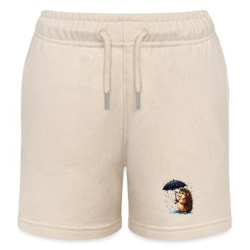 Cheerful hedgehog with umbrella in the rain - Kids Organic Sweat Shorts by Stanley/Stella - soft Ecru - Front