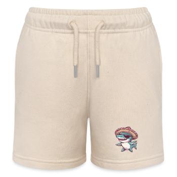 Shark Comic Funny Sombrero - Kids Organic Sweat Shorts by Stanley/Stella - soft Ecru - Front