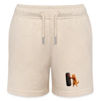 Boxing Cat - Kids Organic Sweat Shorts by Stanley/Stella - soft Ecru - Front