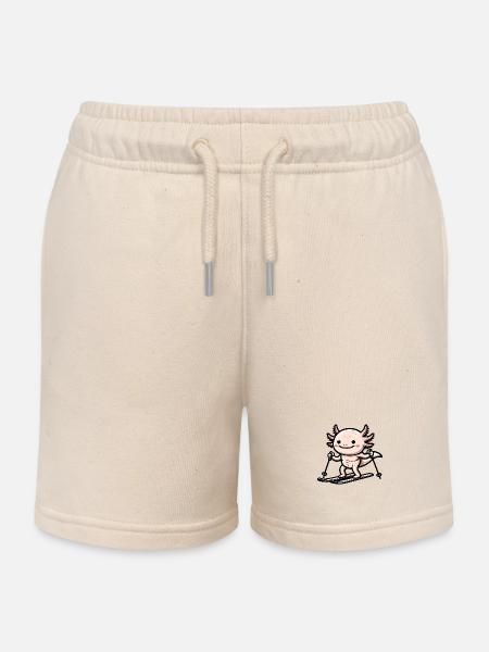Süßer Axolotl beim Skifahren im Winter im - Kinder Organic Joggingshorts Mini Bolter von Stanley/Stella - Natur