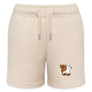 Dog Cat Two Friends Team Kitten 2 Duo Crew - Kids Organic Sweat Shorts by Stanley/Stella - soft Ecru - Front