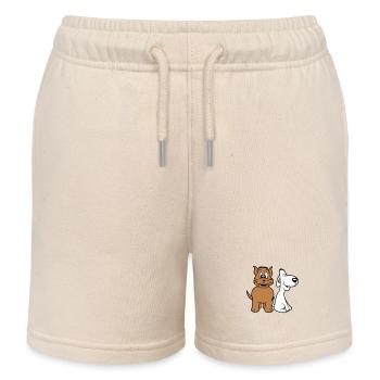 Dog Cat Two Friends Team Kitten 2 Duo Crew - Kids Organic Sweat Shorts by Stanley/Stella - soft Ecru - Front