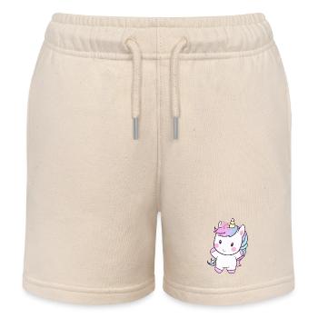 Cute Dancing Unicorn, Cheerful Fantasy Design - Kids Organic Sweat Shorts by Stanley/Stella - soft Ecru - Front