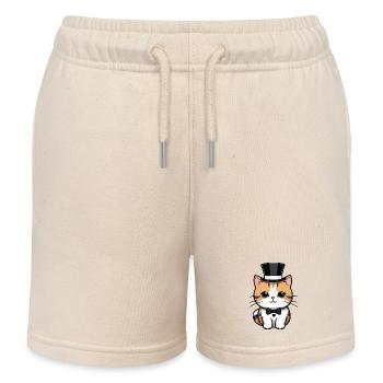 Chat mignon avec un chapeau et nœud papillon - Short de jogging enfant bio Stanley/Stella - écru doux - Devant