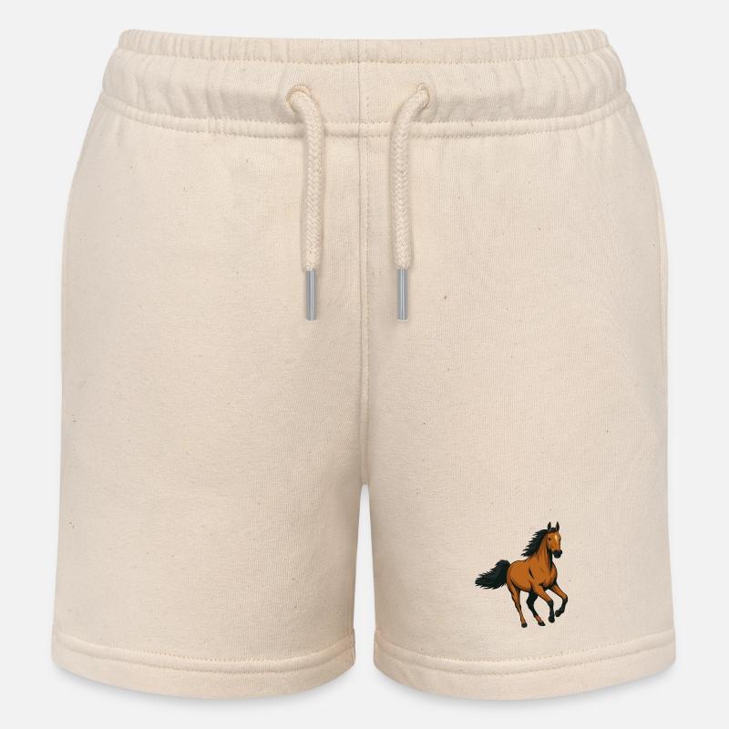 Galloping Amber Stallion - Kids Organic Sweat Shorts by Stanley/Stella - soft Ecru