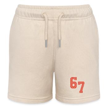 6 7 – Trendy minimalist text design, - Kids Organic Sweat Shorts by Stanley/Stella - soft Ecru - Front