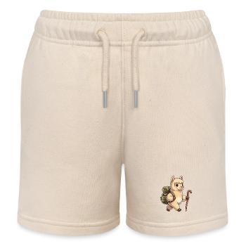 Cute Hiking Llama Alpaca Trekking Art - Kids Organic Sweat Shorts by Stanley/Stella - soft Ecru - Front