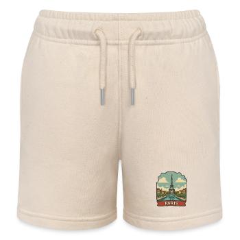 Pariser Eiffelturm Retro-Reiseaufkleber - Kinder Organic Joggingshorts Mini Bolter von Stanley/Stella - Natur - Vorne