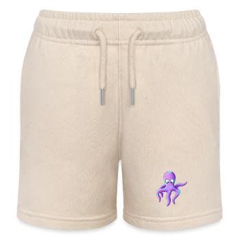 Purple Squid Pop Art - Kids Organic Sweat Shorts by Stanley/Stella - soft Ecru - Front