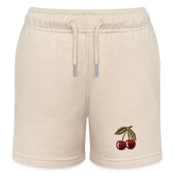 Cherries Embroidery Patch Design - Kids Organic Sweat Shorts by Stanley/Stella - soft Ecru - Front