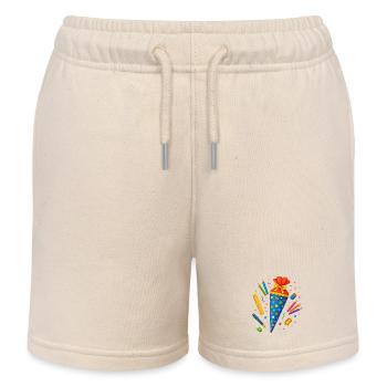 Colorful school cone with school supplies - Kids Organic Sweat Shorts by Stanley/Stella - soft Ecru - Front