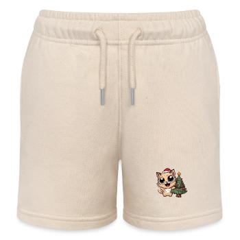 Crazy and funny cat with a christmas ba - Kids Organic Sweat Shorts by Stanley/Stella - soft Ecru - Front