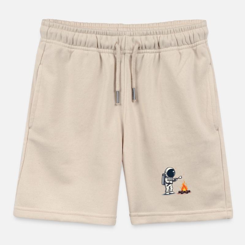 Astronaut roasting marshmallow at campfire Kids Organic Sweat Shorts by Stanley/Stella