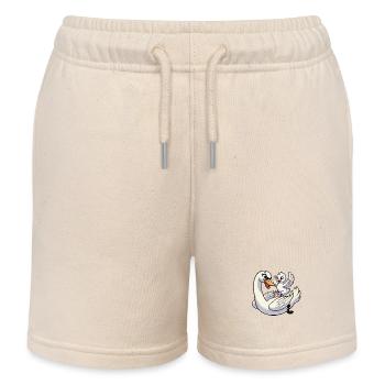 Cygne mère et enfant gambadant - Short de jogging enfant bio Stanley/Stella - écru doux - Devant