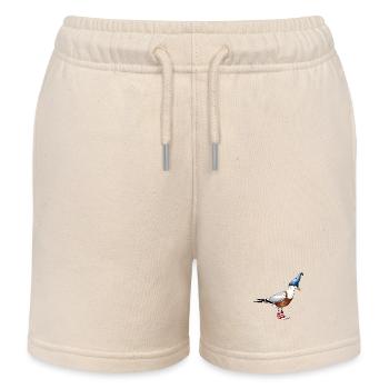 Illustration amusante de mouettes avec casquette et salopette - Short de jogging enfant bio Stanley/Stella - écru doux - Devant