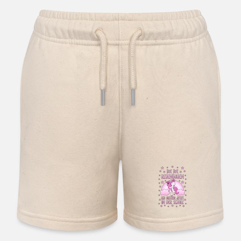 Einhorn Bye Bye Regenbogen Schule Glitzer rosa - Kinder Organic Joggingshorts Mini Bolter von Stanley/Stella - Natur