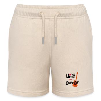 Child baby birthday saying milk rockn roll music - Kids Organic Sweat Shorts by Stanley/Stella - soft Ecru - Front