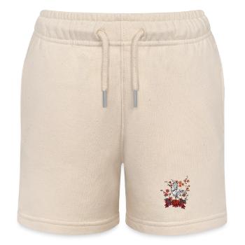Schöner Kranich mit Blumen - Kinder Organic Joggingshorts Mini Bolter von Stanley/Stella - Natur - Vorne