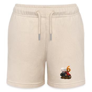 6th Birthday Monster Truck - Kids Organic Sweat Shorts by Stanley/Stella - soft Ecru - Front