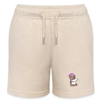 Bear with pillow and sleeping cap - Kids Organic Sweat Shorts by Stanley/Stella - soft Ecru - Front